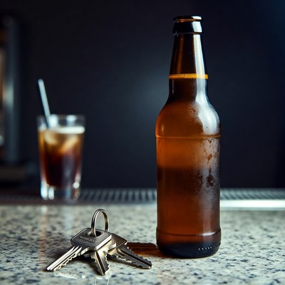 Beer Bottle with Keys and Iced Coffee