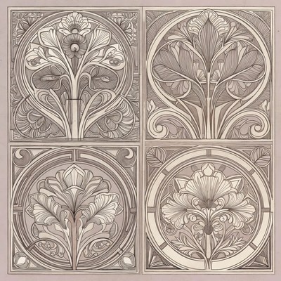 Art Nouveau Floral Line Art Quartet