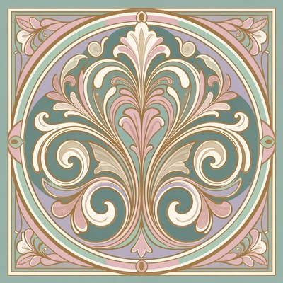 Art Nouveau Floral Circle Illustration