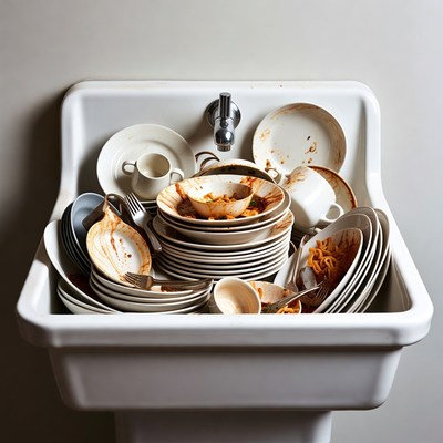 Dirty Dishes in White Sink