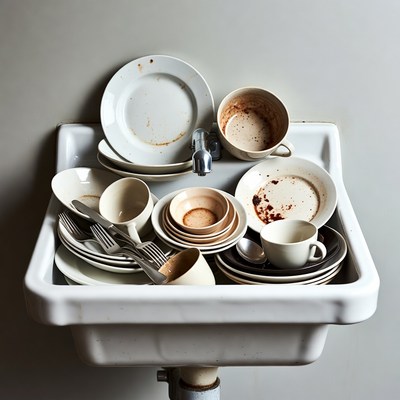 Dirty dishes in kitchen sink
