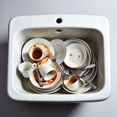 Dirty dishes in white sink