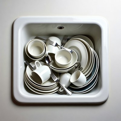 White Dishes in Sink
