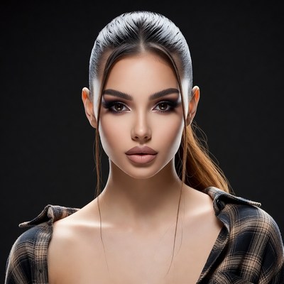 Woman in plaid shirt close-up