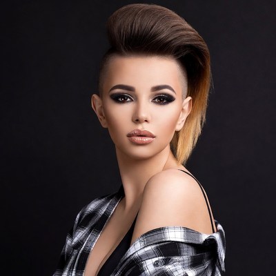 Woman with undercut mohawk hairstyle