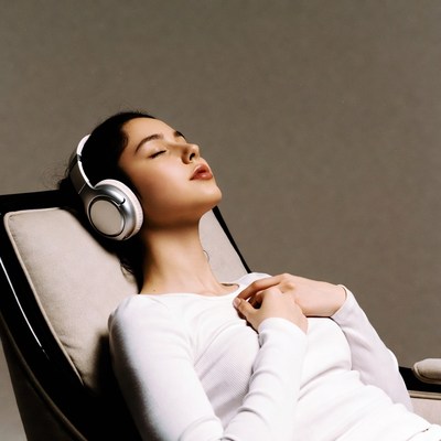 Asian woman relaxing with headphones