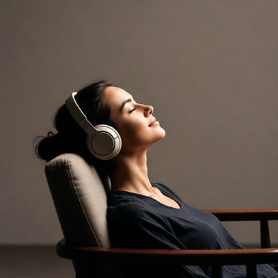 Woman listening to music with headphones