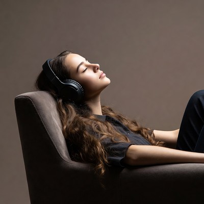 Woman relaxing with headphones on chair
