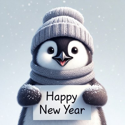Cute penguin holding Happy New Year sign