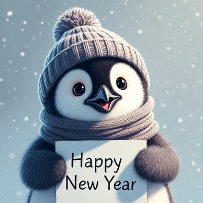 Cute penguin holding Happy New Year sign