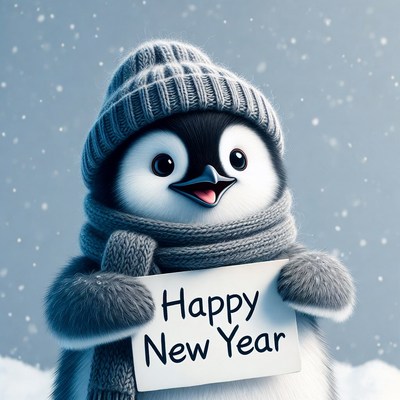Cute penguin holding Happy New Year sign