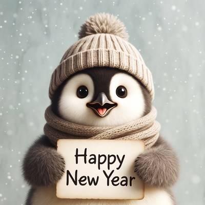 Cute penguin holding Happy New Year sign