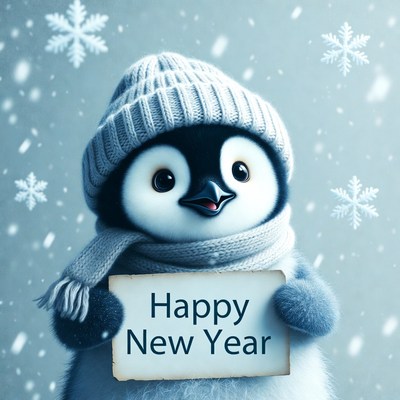Cute penguin holding Happy New Year sign