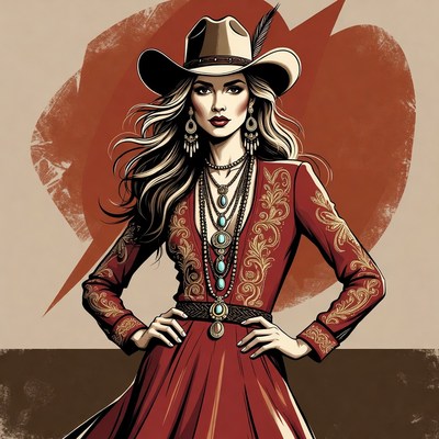 Blonde woman in red cowboy dress