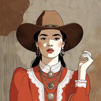 Woman in Cowboy Hat and Red Dress
