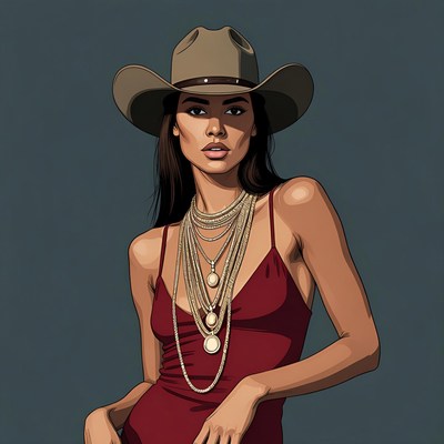 Woman in Cowboy Hat and Necklaces