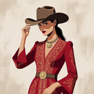 Cowgirl tipping wide-brim hat