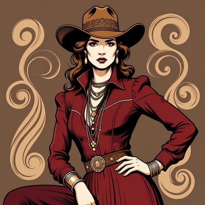 Cowgirl wearing red dress and hat