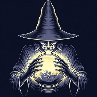 Witch gazing into glowing crystal ball