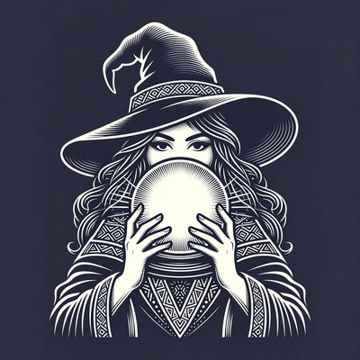 Witch gazing into crystal ball