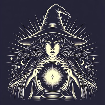 Witch gazing into crystal ball