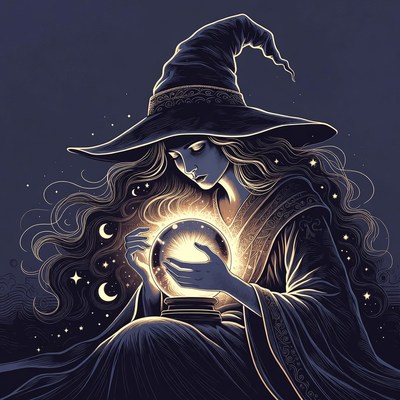 Witch holding glowing crystal ball