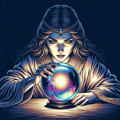Woman gazing into glowing crystal ball