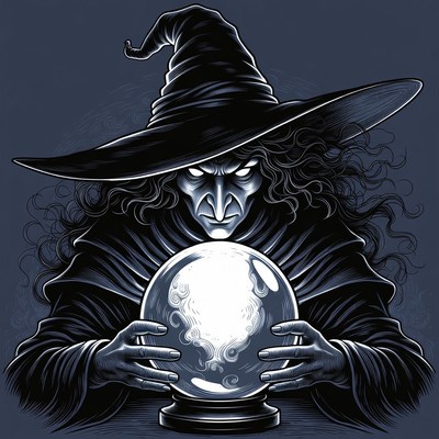 Witch gazing into crystal ball