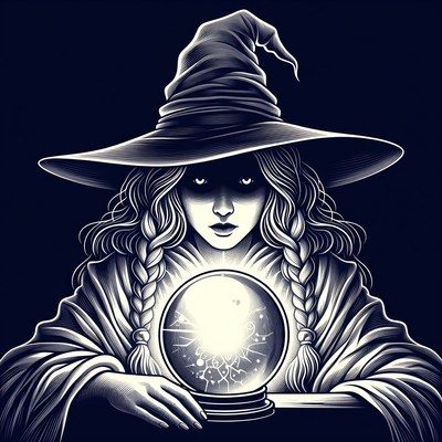 Woman Witch Holding Glowing Crystal Ball