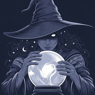 Witch holding glowing crystal ball