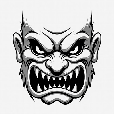 Angry snarling monster face illustration