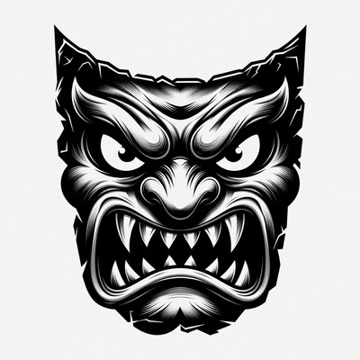 Fierce Hannya Demon Mask Illustration