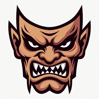 Fierce Oni Demon Mask Illustration