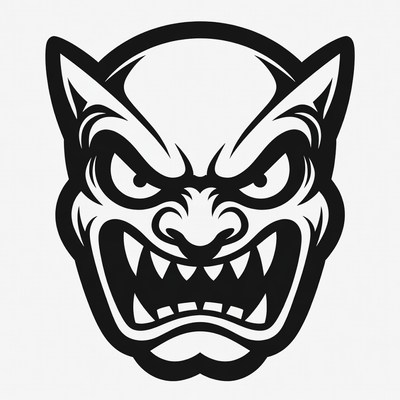 Angry snarling demon face illustration