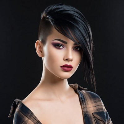 Woman with undercut black hairstyle