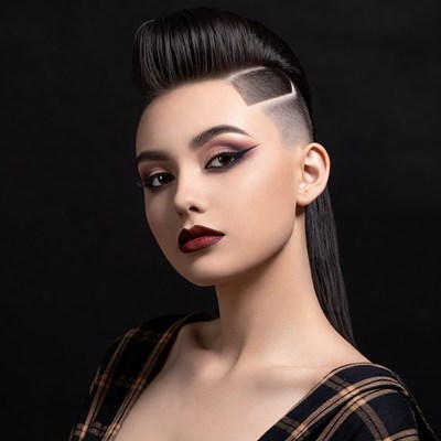 Woman with undercut pompadour hairstyle