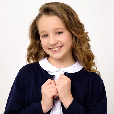Smiling girl in navy school uniform