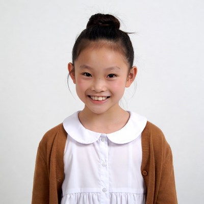 Asian girl smiling in white dress