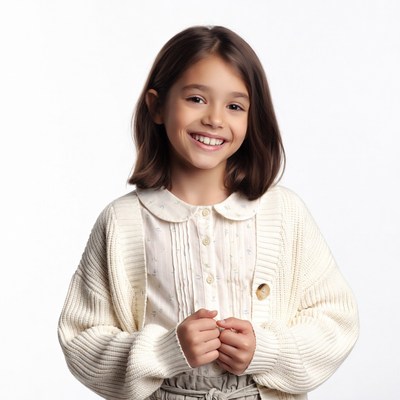 Smiling girl in white cardigan