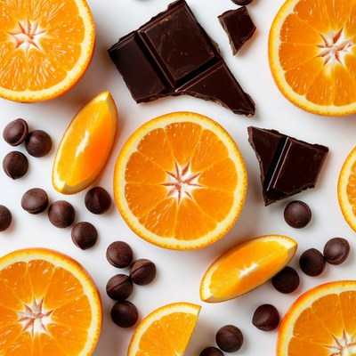 Oranges and Chocolate on White Background