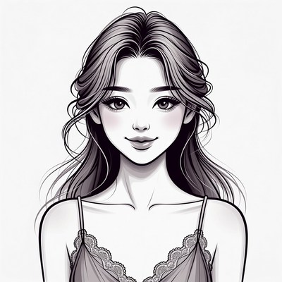 Asian woman in lace camisole illustration