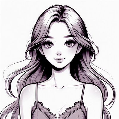 Anime girl with long wavy hair