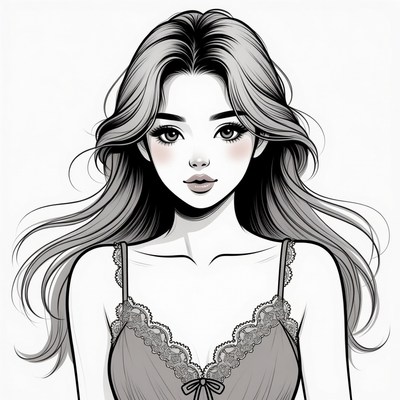 Beautiful anime girl in lace lingerie