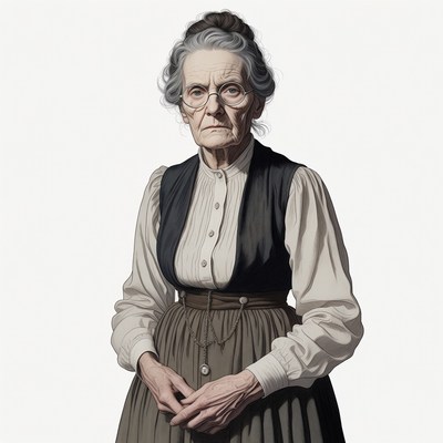Elderly woman in vintage dress