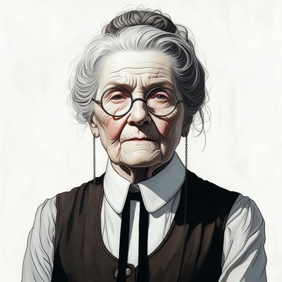 Elderly woman with glasses and vest