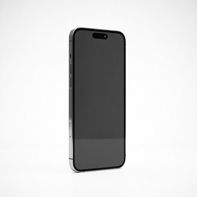 Silver iPhone 14 on white background