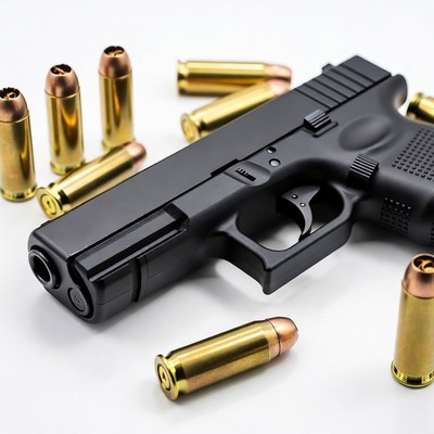 Black Glock Pistol with Brass Bullets