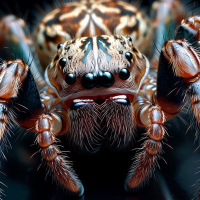 Close-up striped wolf spider