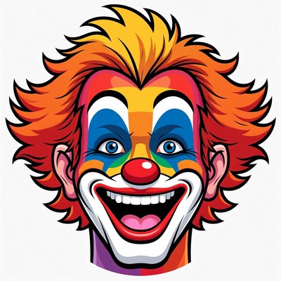 Cartoon Clown Laughing with Red Nose
