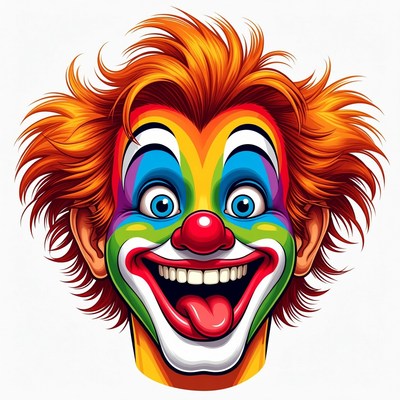 Colorful Clown Laughing with Tongue Out